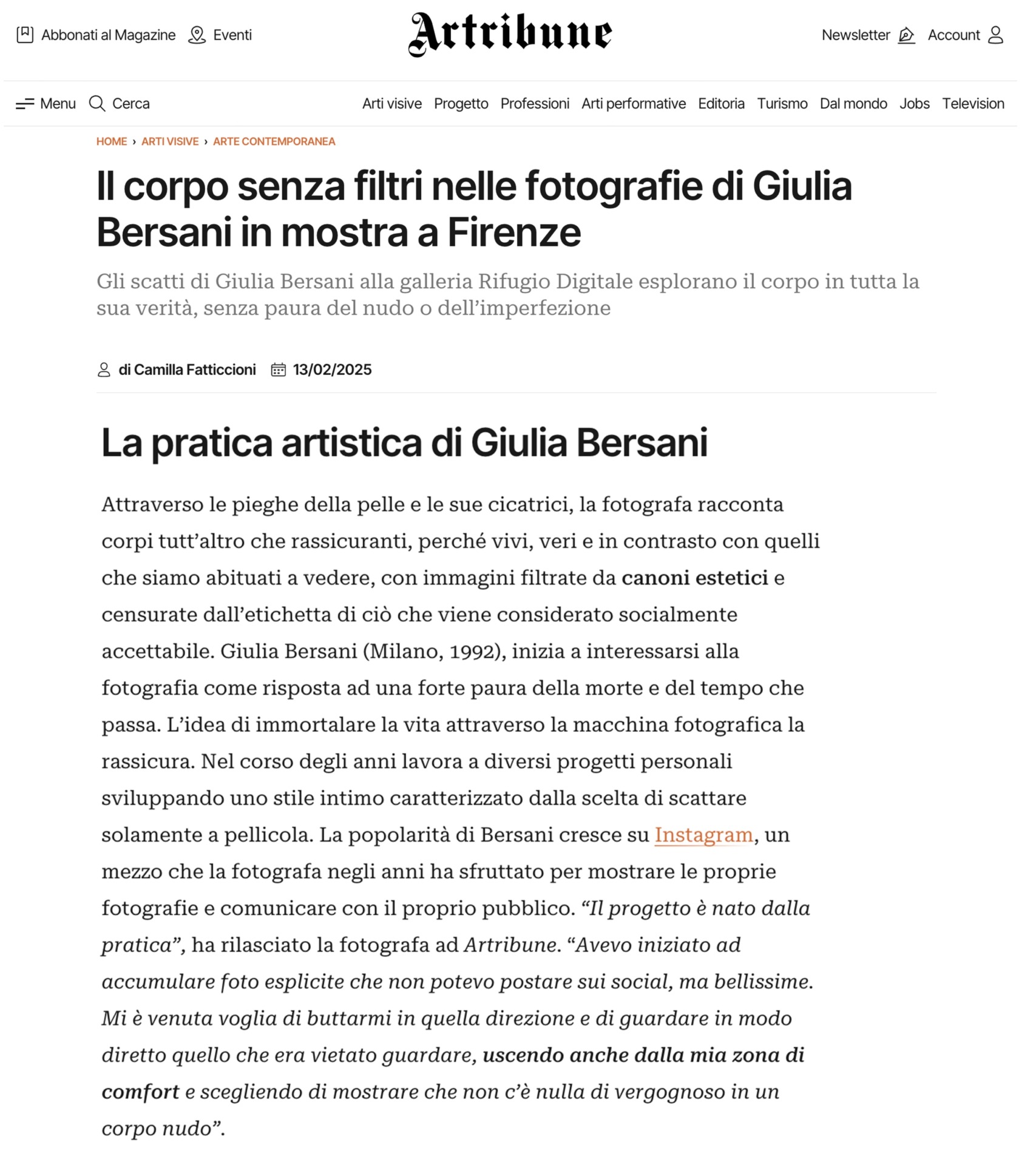 Artribune features “Pelle”, the new exhibition by Giulia Bersani at Rifugio Digitale.