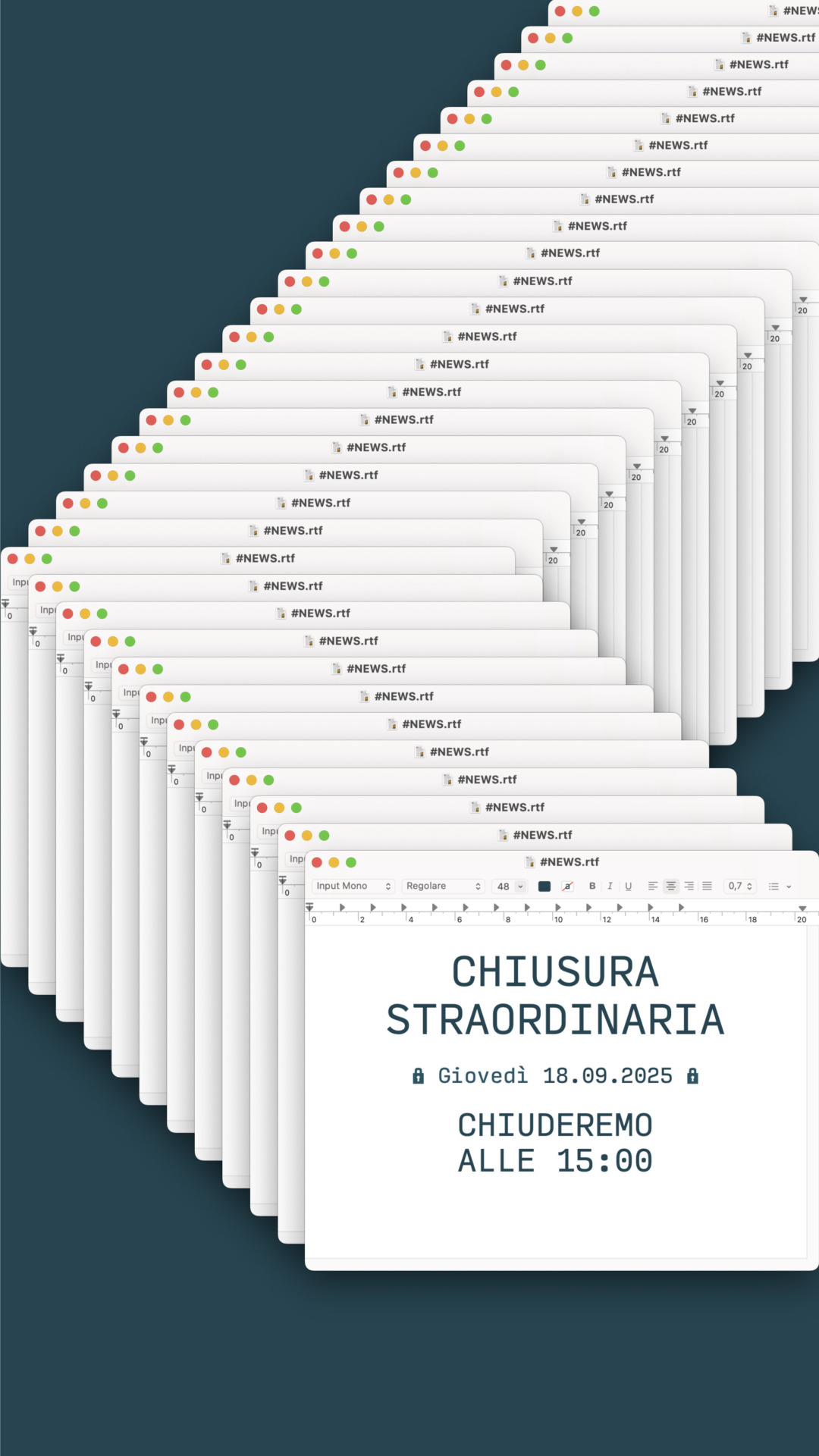 Chiusura straordinaria giovedì 18 settembre