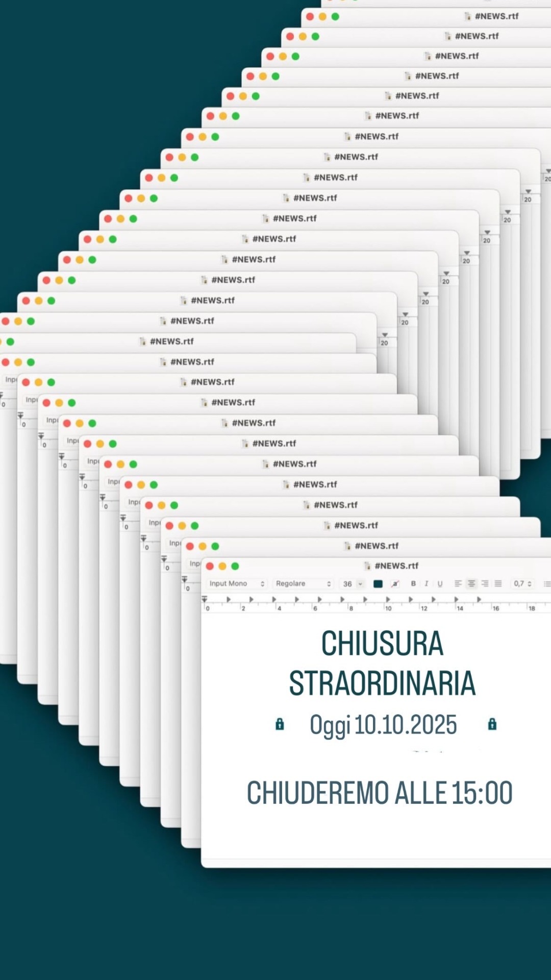 10 ottobre – chiusura anticipata alle 15.00